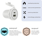 [White] USB Cigarette Lighter Socket Type C Charger DAMAVO YM1218 12V Outlet USB C Charging Port for Car Boat Marine Motorcycle ATV RV Campers Tractors Truck, USBA+C-2 PCS