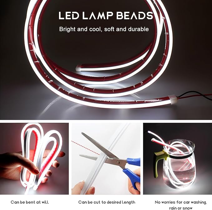 Car Hood Light Strip, 59 Inches Flexible DRL Dynamic Scan Start up Hoodbeam Kit, Waterproof 12V LED Headlight Strips Engine Cover Decoration, Exterior Car Accessories