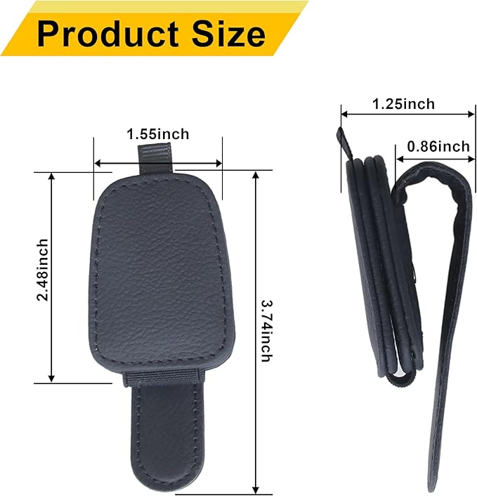 Yuoyar Sunglass Holder for Car, Magnetic Leather Sunglasses Holder and Ticket Card Clip, Car Visor Accessories, 2 Packs (Black)