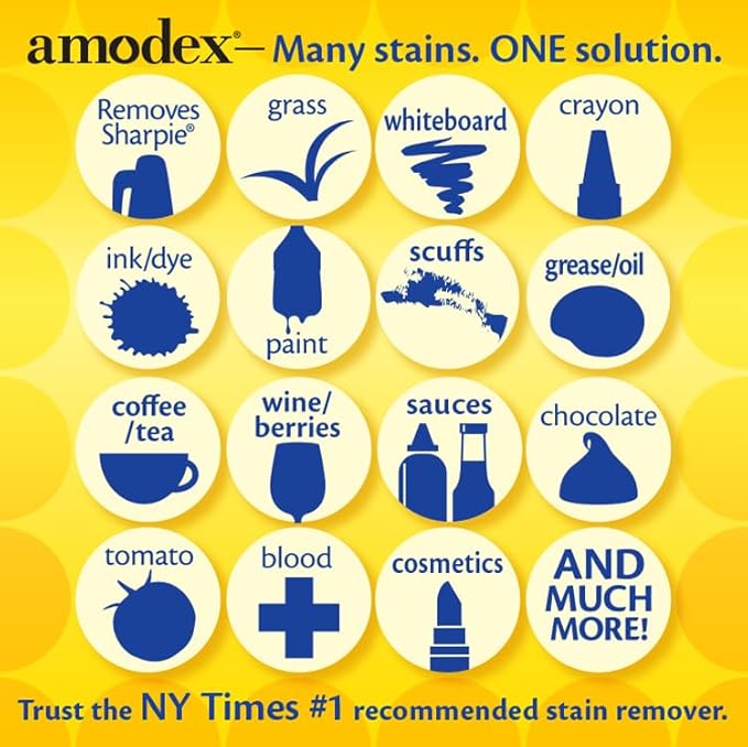Amodex Ink & Stain Remover for Clothes, Leather and Skin - Removes Ink, Ballpoint, Sharpie, Grease and More, Works on Set-in Stains, Gentle but Powerful, 4oz/120ml Bottle (Pack of 2)