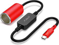 J&D USB C Male to 12V Car Cigarette Lighter Socket Female Converter Cable, 12V 18W Power Cable for Dash Cam, GPS, Car LED Light Strips, Red, 1 ft