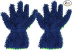 Craedli 2PCS Car Wash Mitts, Anti-Scratch Double Sided 5-Finger Microfiber Car Interior&Exterior Detailing Gloves, Soft Vehicle Chenille Dusting Mitt for Cleaning Wheel Tight Spot (Blue)