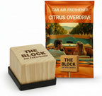 The Block - Wooden Car Air Freshener & Odor Eliminator - Long Lasting 30+ Day Scent - Car & Home Use - Fresh Gift Idea - Made in USA - Citrus Overdrive