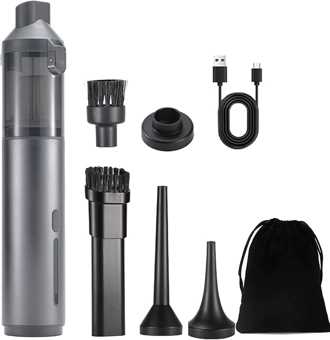Cordless Handheld Vacuum for Car & Home - 16000pa Powerful Suction, Rechargeable, Lightweight, with Storage Bag, Ideal for Pet Hair/Car Detailing/Sofa （Grey）