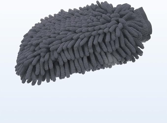 HARFINGTON Chenille Microfiber Car Wash Mitts 9" x 5.5" Scratch Free Wash Gloves Absorbent Double Sided Plush Cleaning Drying Mitts for Car Washing Home Clean Grey
