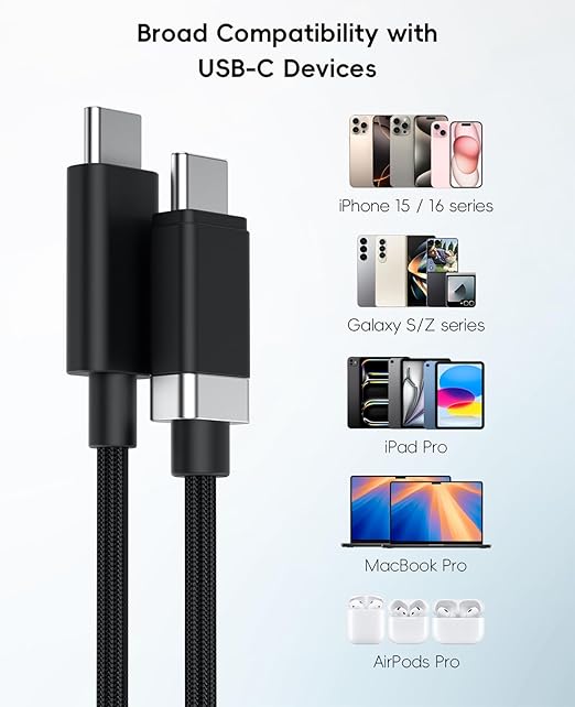 Magtame StayCable 2Pack 3.3FT USB C to USB C Cable, Magnetic Holder for Anti-Drop Cord Management, 60W Fast Charging and Data Sync, Braided Type C Charger Cable for iPhone 17/16, Laptop, Desk, Car