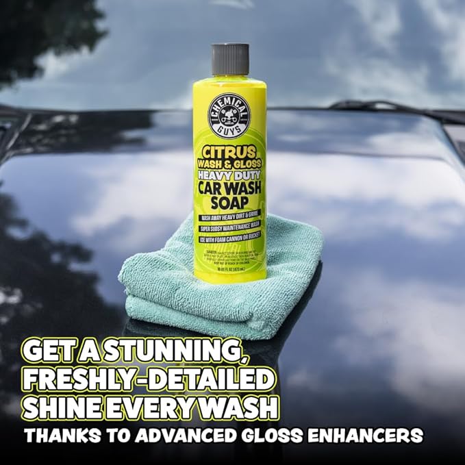 Chemical Guys Citrus Wash & Gloss 2 Pack 16 oz Each High Gloss Citrus Car Wash Soap, Heavy-Duty Cleaner with Natural Citrus Power & Shine Enhancers Streak-Free, Slick Finish