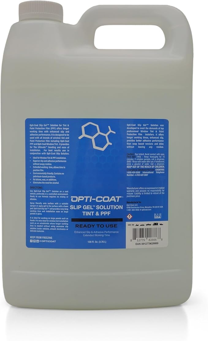 Opti-Coat Slip Gel Solution - Professional Installation Gel For Window Tint, Paint Protection Film (PPF) and Dry Shrink Prep Alternative (1 Gallon)