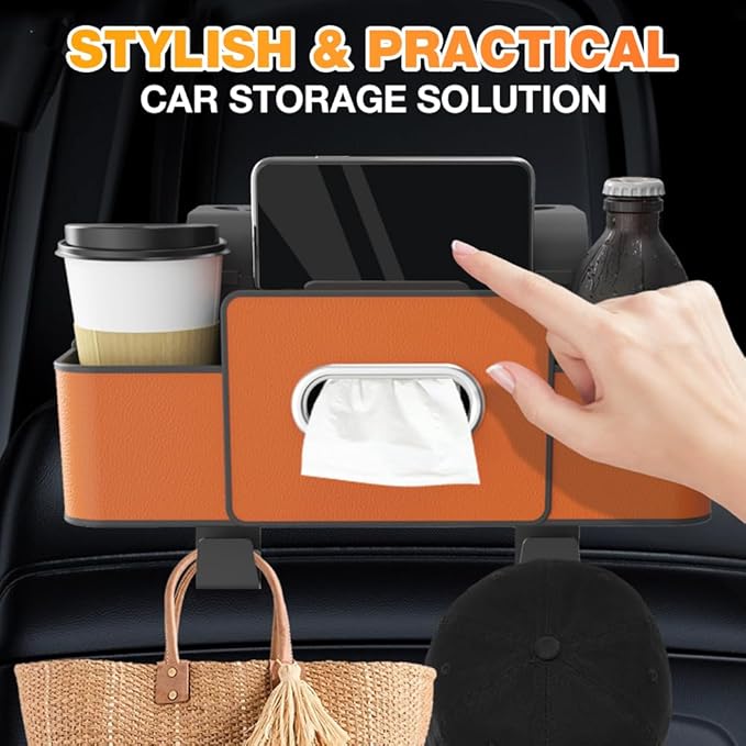PUSKIU Car Organizer and Storage Box, Car Organizers and Storage Box for Back Seat, Car Organizer Back Seat for Daily Travel (Orange)