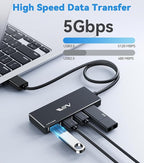 USB 3.0 Hub,4 Port USB Splitter Extender Portable Adapter Multiport Data Hub for Laptop,Xbox, Flash Drive,HDD,Console,Camera,Keyborad,Mouse Windows,Mac OS PC,Not Designed to Charge Devices-Black