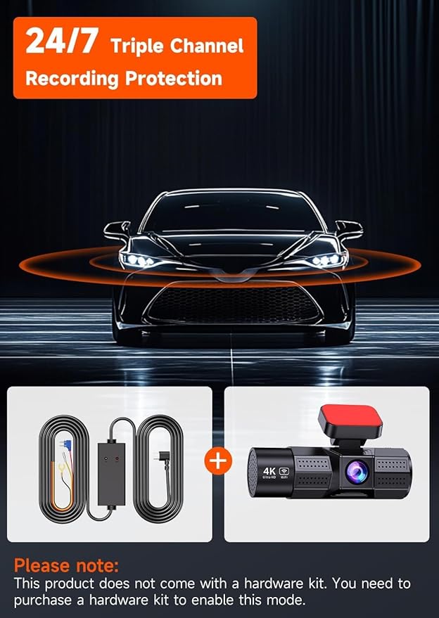 4K 3 Channel Dash Cam Front and Rear Inside, Dash Camera for Cars WDR Night Vision, 2 Inch IPS Screen WiFi App Control, 24H Parking Mode G-Sensor 32GB SD Card Included Support 256 GB Max