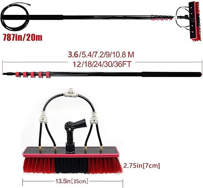 5-8mtelescopic Rod Cleaning Brush,Water Fed Pole Kit,Cleaning Photovoltaic and Solar Panels,Washing Set Equipment Extension Pole Cleaning for Trucks Windows,9M (7.2M)