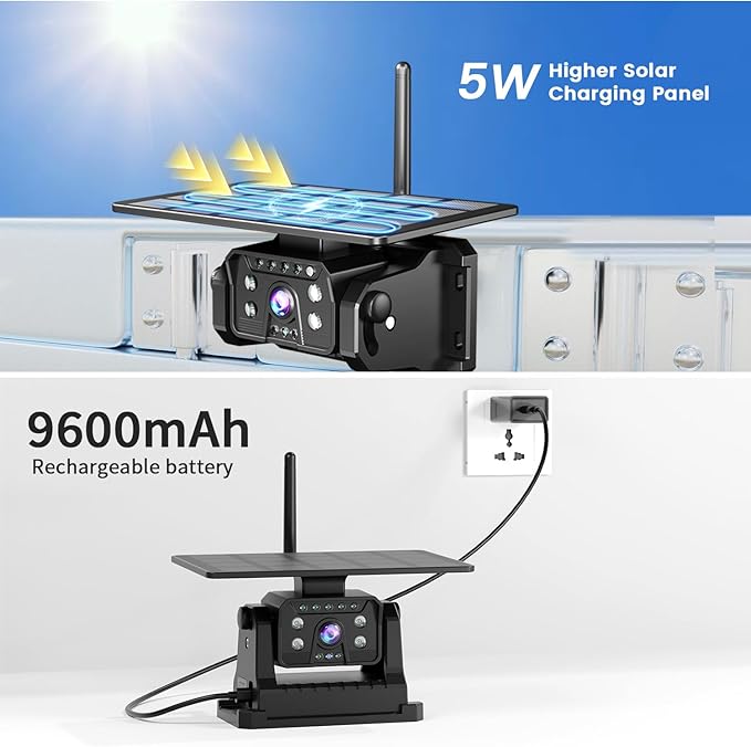 Magnetic Solar Wireless Backup Camera for RV Truck Trailer – 7" 1080P Monitor, 1-Min Install, No Delay, 150° Rearview Camera, IR Night Vision, Auto-Sleep, Rechargeable Battery Reverse Camera