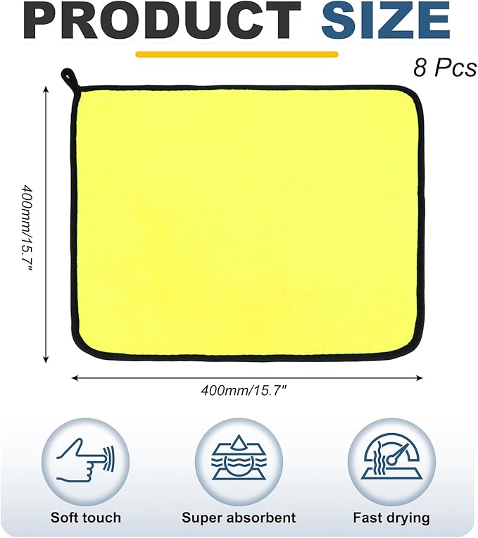 uxcell 8 Pcs 500gsm Microfiber Towels for Cars, 15.7 x 15.7 Inch Car Drying Towel Drying Towels Car Detailing Extra Large Super Absorbent Towel for SUV Truck Home, Gray Yellow