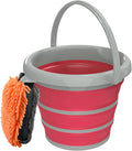 Collapsible Wash Bucket with Microfiber Mitt, 10L (2.6 Gallon) Portable Collapsiblle Bucket with Handle for Car Wash Household Cleaning, Multiuse Collapsibles Water Bucket and Car wash mitt - Pink