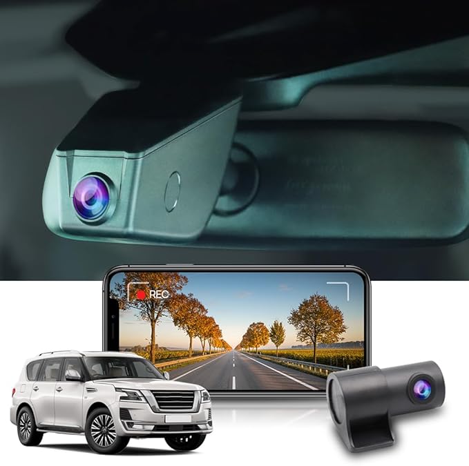 Fitcamx 2K Dual Dash Cam for 2017-2023 Nissan Armada S SV SL Platinum & Infiniti QX56 (with Auto Dimming), OEM Style, Front 1440P+Rear 1080P Video, WiFi & APP, Loop Recording, G-Sensor, 64GB Card