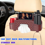 Car Headrest Backseat Organizer, Multifunctional Vehicle Seat Back Hanging Storage Box with Cup Holder and Hooks, Automotive Interior Headrest Storage Organizer, Universal Fit (Wine Red)