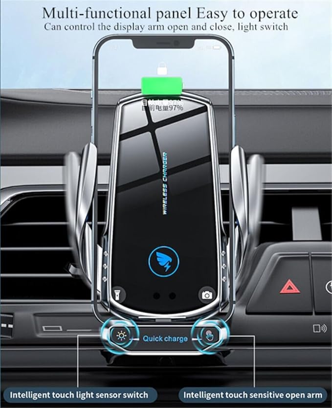 Generic 15W Wireless Car Charger Automatic Sensor Clip Charging Bracket Mobile Phone Holder - (Silver)