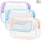 PACKISM TSA Approved Toiletry Bag 3 Medium - Quart Size Clear Makeup Bag for Carry On, Airport Security Compliant Clear Travel bag for Toiletries with Reinforced Seams, Blue Purple Pink