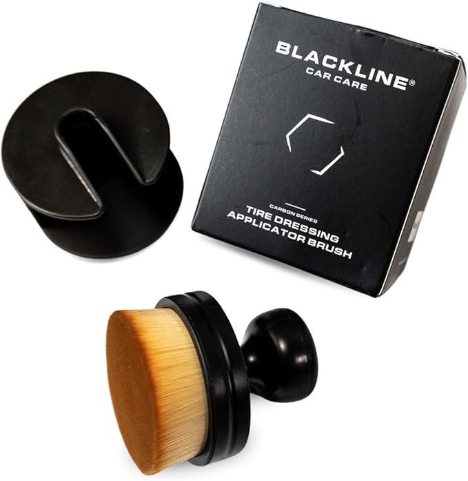 Blackline Reusable Tire Shine Applicator Brush – Soft Bristle Tool for Even Application, Ergonomic Grip with Drainable Stand, Mess-Free Gel & Liquid Tire Dressing Brush for Trim and Rubber Surfaces