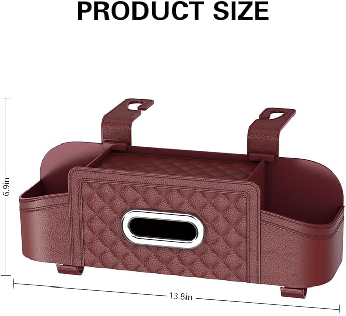 Mandark Car Headrest Backseat Organizer, Multifunctional Vehicle Seat Back Storage Box with Drink Cup Holder and Hooks, Automotive Travel Accessories, Universal for SUV, Sedan, Truck (Wine Red)