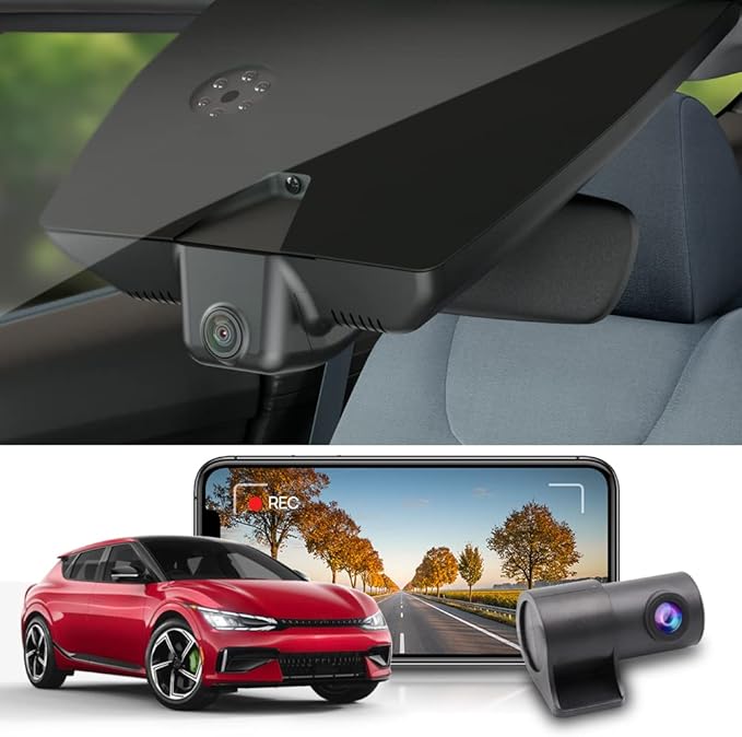 Fitcamx Front 2K+Rear 1080P Dash Cam Suitable for Kia EV6 2022-2025 Light Long Range GT Line Wind, OEM Look, Dual HD Video, Loop Recording, Built-in WiFi & APP, G-Sensor, Easy to Use, 64GB Card