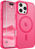 SUPFINE Magnetic for iPhone 16 Pro Case (Compatible with MagSafe) (Military Grade Drop Protection) Slim Translucent Matte Shockproof with Anti-Fingerprint Phone Case,Hot Pink