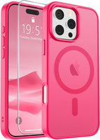 SUPFINE Magnetic for iPhone 16 Pro Case (Compatible with MagSafe) (Military Grade Drop Protection) Slim Translucent Matte Shockproof with Anti-Fingerprint Phone Case,Hot Pink