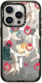 CASETiFY Impact Case for iPhone 15 Pro [8.2ft 4X Military Grade Drop Protection/Compatible with Magsafe] - Strawberry Cats - Clear Black