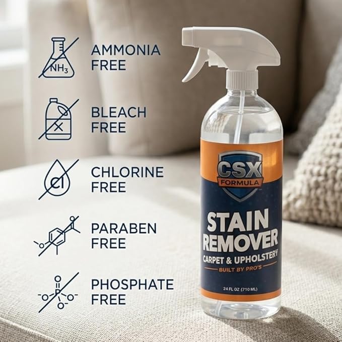 CSX Powerful Stain Remover 24oz – Heavy Duty Carpet & Upholstery Cleaner, Professional Strength, Deep Clean Formula – Removes grease, wine, coffee, ink, food, and more – Made in the USA