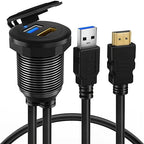 BATIGE USB 3.0 HDMI Car Mount Flush USB Port Cable, Alloy Shell HDMI USB3.0 Dash Panel Extension Cable with LED Indicator for Car Boat Motorcycle -3ft