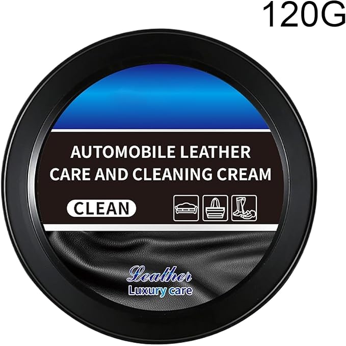 Leather Cleaner for Car Interior - Cream, 120g Conditioned Paste for Vehicle Upholstery, Stain Remover with Wax Base, Detailing Supply, Gloss Restorer for Seats, Consoles and Dashboards