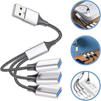 SHOWERORO Portable USB Splitter Cable Male to Female Multi-Function Hub for Laptop with Fast Data Transfer Compact Silver USB Power Expander