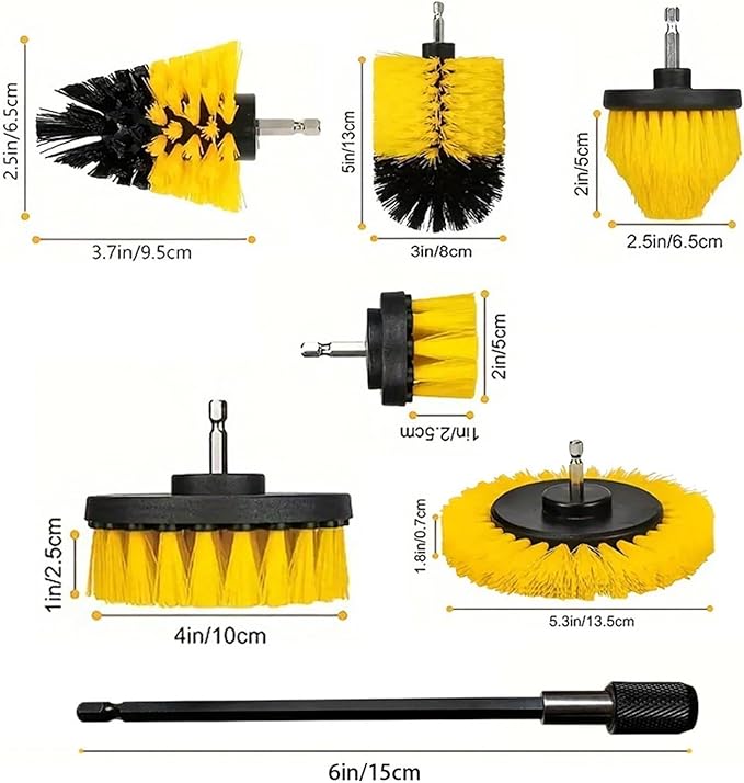Nylon Round Cleaning Brush Set for Electric Drill - High-Density Bristle Carpet and Glass Cleaning Tool Kit(7pcs)