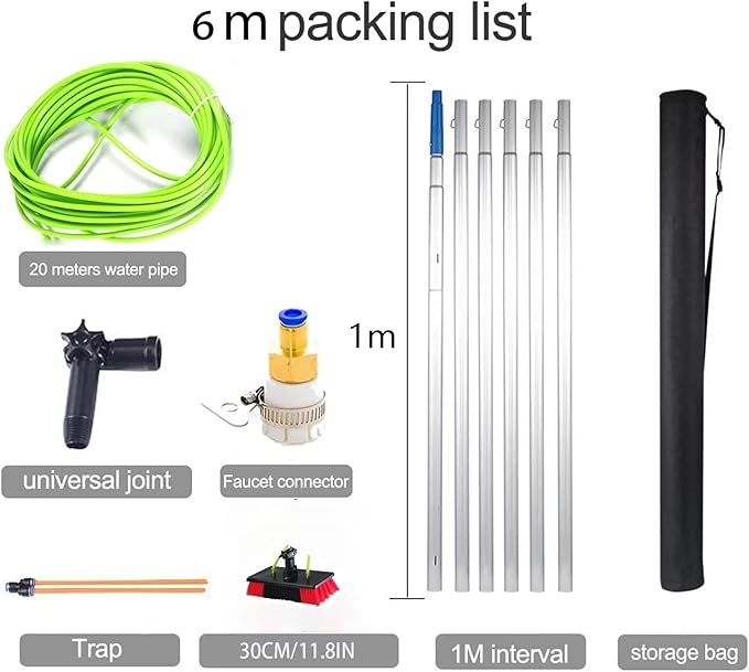 Extendable 6M Window Cleaning Pole with 30cm Water Fed Perfect for Conseatory Roofs Solar Panel Maintenance and Truck CleaningEffortless Reach & Shine