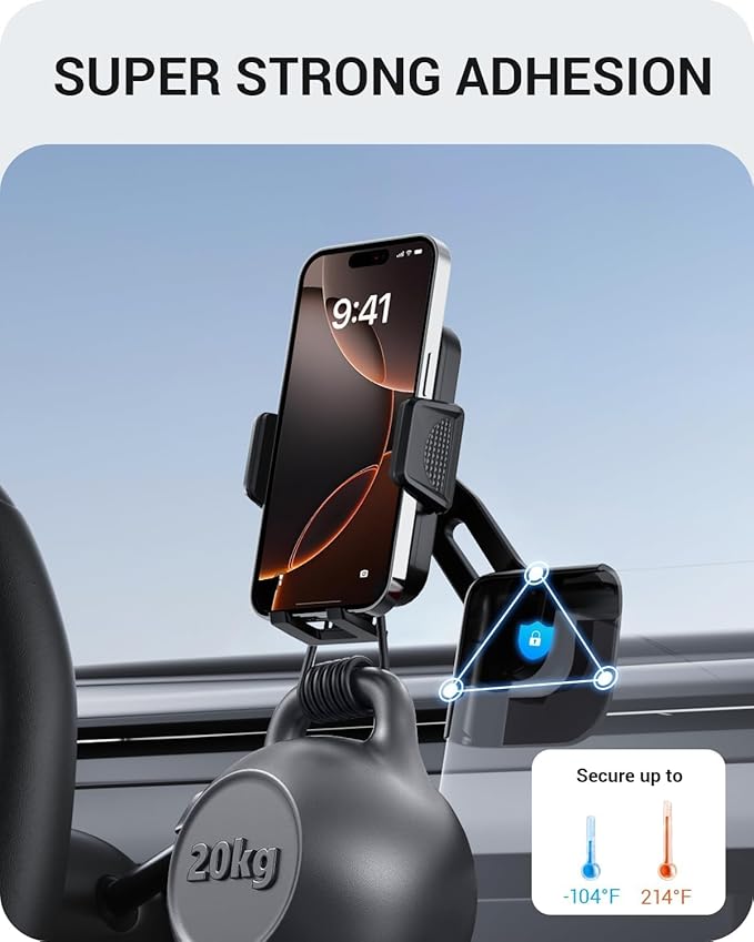 BASENOR Tesla Phone Mount for 2020-2024 Model Y & 2017-2023 Model 3 Screen-Safe Holder with Strong Adhesion, 360° Rotatable Cell Phone Stand, Must-Have Interior Accessories for All Phones