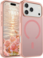 SUPFINE Magnetic for iPhone 17 Pro Case (Compatible with MagSafe)(Military Grade Drop Protection) Translucent Matte Shockproof with Anti-Fingerprint Phone Cover,Pink