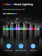 Waterless Essential Oil Diffuser: 9 Colors LED Scent Diffuser for Home&Car&Office - Portable Diffuser with 48H Battery, 4 Timers & 3 Mist Levels, Charcoal Black