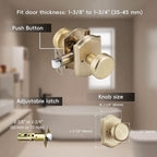 Interior Pismo Doorknobs for Bath & Bedroom, Gold Door Knobs with Camelot Trim, Satin Brass Door Knob with Lock