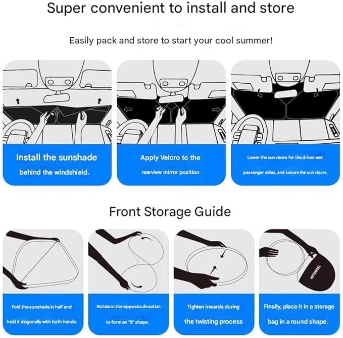 Graphene Car Windshield Sun Shade for MINI Clubman 2008-2014 2016 2017 2018 2019 2020 2021 2022 2023 2024, Foldable Automotive Windshield Sunshades,Dashboard Protection, UV Protection Silver_XL
