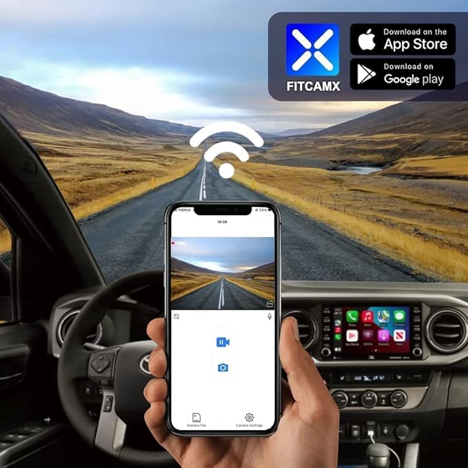 Fitcamx Front 2K and Rear 1080P Dash Cam Adapts for Toyota Tacoma 2018 2019 2020 2021 2022 2023 Limited SR5 SR TRD Sport Off-Road Pro, OEM Look, Dual HD Video WiFi, Loop Recording G-Sensor, 64GB Card