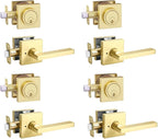 Front Door Handle with Deadbolt Lock Set, Keyed Alike Heavy Duty Privacy Handles Locksets, (4Pack-Set,Satin Brass)