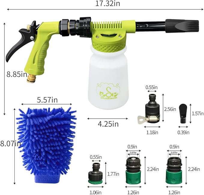 ESP Car Wash Foam Gun for Garden Hose Adjustable Hose Wash Sprayer Thick Filtration with Metal Handle Washing Mitts 6 Levels of Foam Concentration Snow Foam Blaster Quick Connector to Any Cleaning