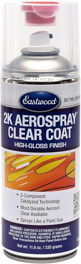 Eastwood 2k Aerosol Spray | Clear Coat Automotive Paint Aerosol Spray with Long-lasting and Durable Finish 11.8 Oz Can | Clear Coat | 12 Pack