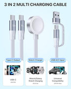 CAFELE 100W Retractable USB-C to USB-C 5A Fast Charging 3-in-1 Cable, Features Magnetic Charging and Overheating Protection, 4.3-Foot USB Type-C for Phone, Notebook, Pad, Watch（White）