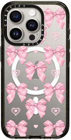 CASETiFY Impact Case for iPhone 15 Pro [8.2ft 4X Military Grade Drop Protection/Compatible with Magsafe] - Pink Bows - Clear Black