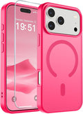 SUPFINE Magnetic for iPhone 17 Pro Case (Compatible with MagSafe)(Military Grade Drop Protection) Translucent Matte Shockproof with Anti-Fingerprint Phone Cover 2025,Hot Pink