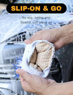 Microfiber Car Wash Mitts, 2Pack Premium Scratch-Free Car Wash Gloves with Thick Elastic Cuff for Auto Detailing, Cars, Trucks, SUVs, Boats (Blue & Black)