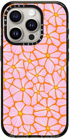 CASETiFY Impact iPhone 15 Pro Case [Slim/Compatible with Magsafe / 8.2 ft. 4X Military Grade Drop Protection] - Mosaic Flowers by Sandra Hutter - Clear Black