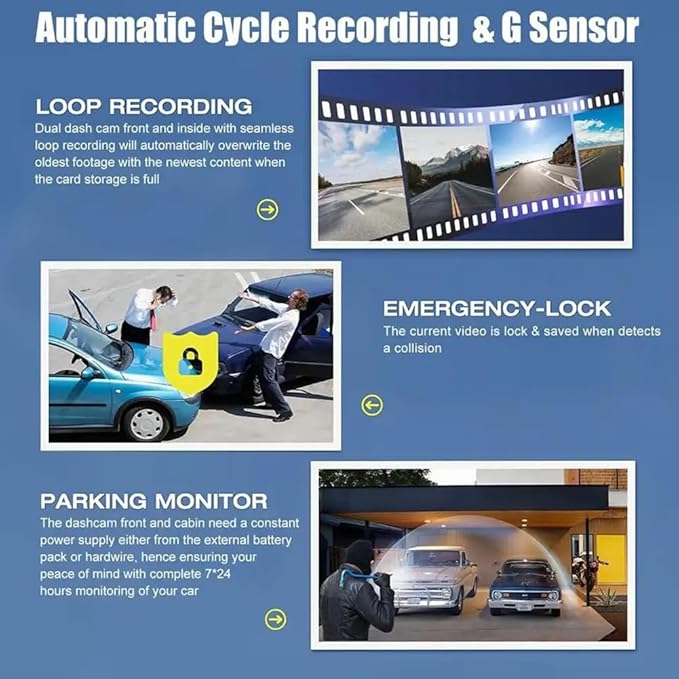 Dash Cam 4 Channel HD Front and Rear Inside Left Right Car Camera Dashcam Voice Control Wide Angle Night Vision, 24H Parking Mode (with 64G)